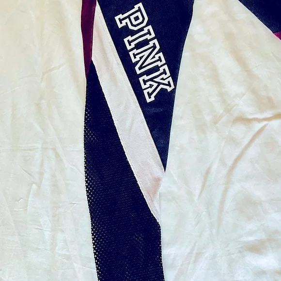 PINK by VS XS leggings Dark Gray Burgundy White fishnet & hidden pockets EUC - Picture 4 of 7